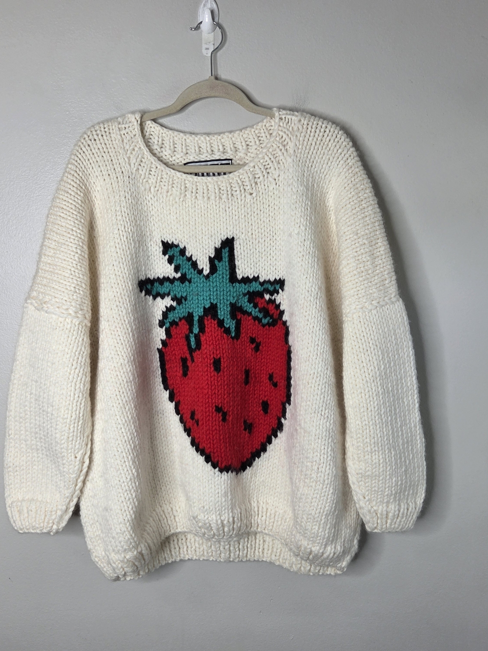 GOGO Oversized Heavyweight Cream Strawberry Sweater